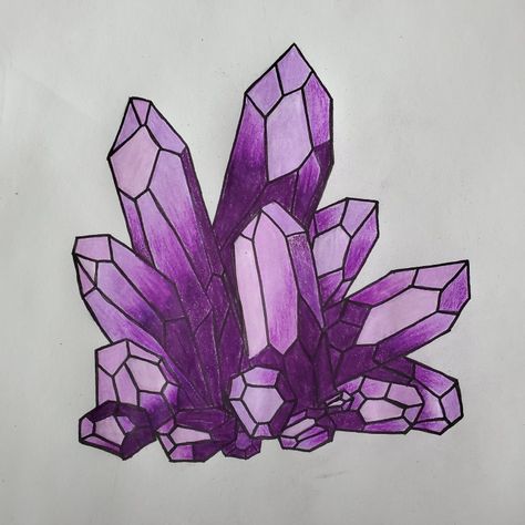 Crystal Painting Easy, Crystal Sketch Drawings, Amethyst Drawing Crystals, How To Draw Amethyst, Drawings Of Crystals, Crystal Drawing Aesthetic, Crystal Crown Drawing, Amethyst Tattoo Ideas, Amethyst Crystal Drawing