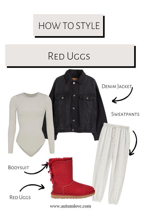 What To Wear With Red Uggs Ugg Outfit Ideas Black Girl Red Ugg Boots Outfit, Red Uggs Outfit, Ugh Boot, Red Ugg Boots, Ugg Outfit Ideas, Red Uggs, How To Wear Uggs, Grey Uggs, Winter Ugg