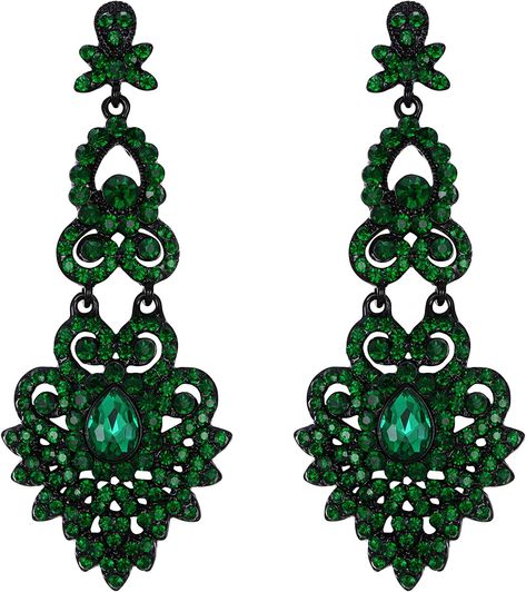 Amazon.com: Flyonce Bridal Crystal Vintage Style Art Deco Chandelier Dangle Earrings for Women Green Black-Tone: Clothing, Shoes & Jewelry Green Chandelier Earrings, Green Chandeliers, Deco Chandelier, Vintage Style Art, Crystal Chandelier Earrings, Style Art Deco, Jeweled Earrings, Art Deco Chandelier, Costume Earrings