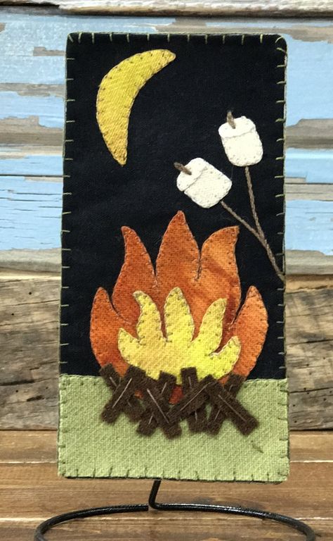 Skinnies Camp S'more Camping Applique, Mermaid Felt, Fall Felt Crafts, Wool Applique Kits, Postcard Ideas, Penny Rug Patterns, Quilting Books, Farm Quilt, Wool Applique Patterns