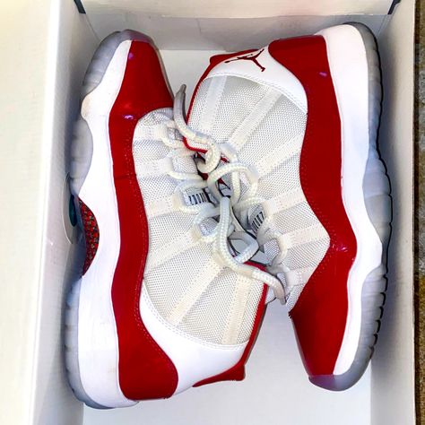 Cherry 11s Barely Worn. Practically Brand New With Box. Worn Twice. Great Condition. Women’s 7/Youth 5.5 Cute Shoes Jordans, Christmas Jordans, Cute Jordans For Women, Cherry 11s Outfit, 11 Jordans, Jordans 11, Cherry 11, Cherry 11s, Jordan 11 Cherry