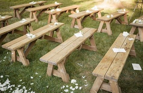 inexpensive diy seating for outdoor weddings | Outdoor Wedding Seating Ideas Outdoor Wedding Seating, Wedding Bench, Wedding Ceremony Seating, Diy Outdoor Weddings, Wooden Benches, Diy Seating, Romantic Outdoor Wedding, Seating Ideas, Boda Mexicana