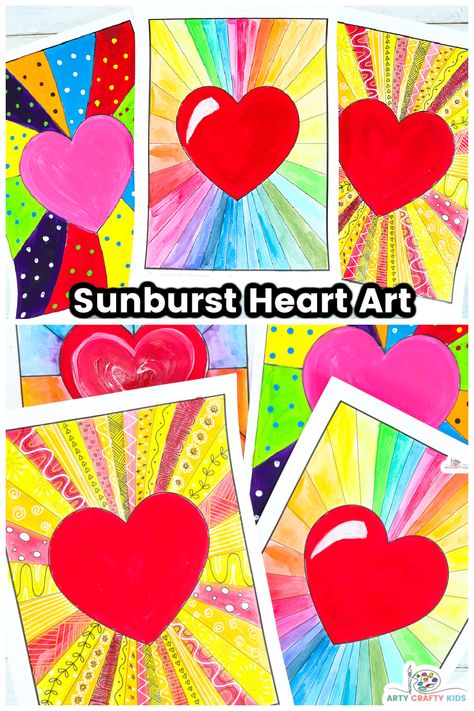 6th Grade Valentines Art, Valentines Art Lessons Elementary, Valentines Crafts 3rd Grade, Valentines Day Art Grade 4, Heart Art Lessons For Elementary, February Art Activities For Kids, Grade 1 Valentines Art, Valentines Card Ideas For Kids, February Art Projects For Kids Classroom