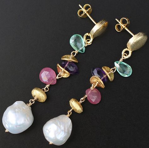 Gemstone Dangles Kasumi Pearl Earrings Pink Sapphire Earrings Pink Sapphire Earrings, Jewelry Advice, Estilo Hippie, Circle Earrings Studs, Earrings Inspiration, Amethyst Earrings, Sapphire Earrings, Gold Drop Earrings, Pearl Drop Earrings