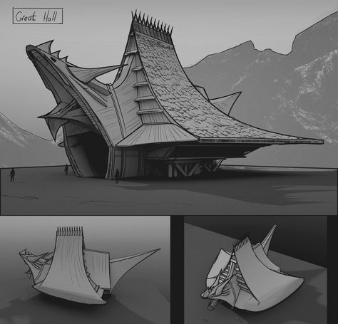 Dragon Architecture, Dragon Village, Dragon Building, Artstation Dragon, Bird Sanctuary, Pavilion Design, Live Together, Roof Types, Dragon Design