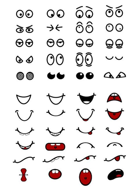 Free Clipart: Cartoon Mouth n Eyes | Objects Cartoon Mouths, Different Expressions, Mouth Drawing, Nose Drawing, Cartoon Eyes, Gambar Figur, 캐릭터 드로잉, Cartoon Faces, Free Clipart