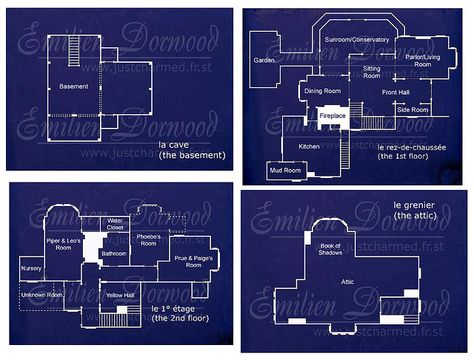 https://flic.kr/p/4bKzmH | Halliwell Manor Blueprints | The blueprints for Halliwell Manor, not my creation. Nicked from a french Charmed site and put together as one single JPG file by me. Charmed Manor, Halliwell Manor, Manor House Plans, Manor Floor Plan, Practical Magic House, Charmed Tv Show, My Dream House, Charmed Tv, Magic House