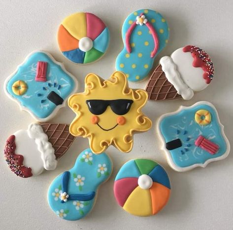 Summer Decorated Cookies, Summertime Cookies, Retirement Cookies, Decorator Cookies, Nautical Cookies, Smile Cookies, Summer Sugar Cookies, Pool Party Cakes, Cookie Pictures