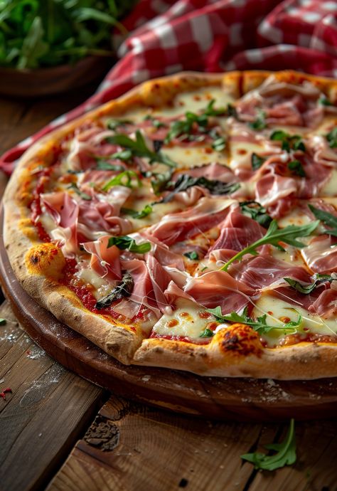 Learn How to Cook Prosciutto Pizza Recipe For Free | Recipes You'll Love, Made Easy! Pizza Plating Ideas, Prosciutto Burrata Pizza, Pizza Aesthetic Pictures, Pizzas Aesthetic, Brazilian Pizza, Italian Restaurant Food, Prosciutto Pizza Recipes, Pizza With Prosciutto, Pizza Prosciutto