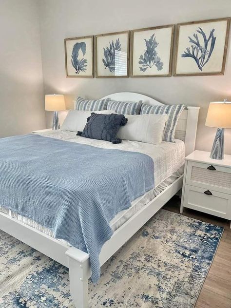 home bedroom refreshdate night beautybackyard renovationshome decor inspowall papering ideasstreet style roomhome decor ideas Blue And White Beach Bedroom, Beach House Inspo Coastal Style, Costal Teenage Bedroom, Small Beach House Bedroom, Costal Bedroom Idea, Beach Guest Room, Beach House Guest Room, Costal Bedroom, Beach House Room