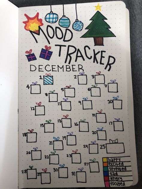 December Mood Tracker Ideas, December Bullet Journal Mood Tracker, November Mood Tracker Bullet Journal, Winter Mood Tracker, Christmas Mood Tracker, Mood Tracker Ideas Easy, December Tracker, Halloween Mood Tracker, December Mood Tracker