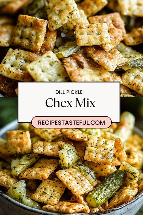 Get ready for a tangy twist on snack time with Dill Pickle Chex Mix! This addictively crunchy mix brings together the zesty flavors of dill pickles, seasonings, and crispy Chex cereal for a bold, savory treat. Perfect for parties, game nights, or anytime you crave something unique and flavorful, this easy recipe will be a hit with pickle lovers. Save this pin for a fun and flavorful snack that’s a guaranteed crowd-pleaser Christmas Snacks Savory, Savory Chex, Savory Chex Mix, Chex Mix Recipe, Rice Chex, Chex Cereal, Chex Mix Recipes, Snack Mix Recipes, Dill Pickles