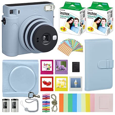 Fujifilm Instax Square SQ1 Instant Camera Glacier Blue with Carrying Case + Fuji Instax Film Value Pack (40 Sheets) Accessories Bundle, Photo Album, Assorted Frames + More Instax Square Sq1, Fujifilm Instax Square, Instax Square, Instax Film, White Camera, Fuji Instax, Instax Photos, Creative Wall Decor, Fujifilm Camera