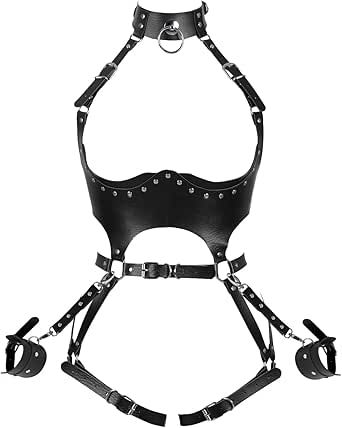 Waist Garter belt Punk Full body harness for women Photography Dance Rock Halloween Leather cage Chest strap set Body Harness Outfits, Leather Harness Women, Harness Outfit, Full Body Harness, Leather Handcuffs, Harness Fashion, Harness Belt, Leg Garter, Leather Bra