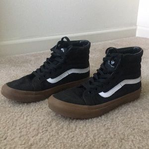 Vans Sk8 Hi Black, Brown Vans, Black Vans, Vans Sk8 Hi, Black High Tops, Vans Black, Sk8 Hi, Vans Sk8, Womens Vans