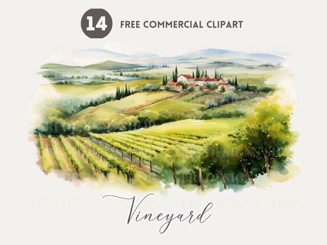 Illustration Countryside, Vineyard Landscape, Scenery Illustration, Landscape Clipart, Tuscany Landscape, Italy Landscape, Toscana Italia, Landscape Watercolor, Italian Countryside