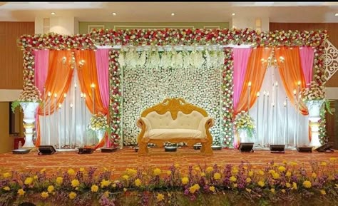 Stej Decoration, Hindu Marriage Decoration Stage, Marriage Decoration Stage, Floral Decor Stage, Marriage Stage Decoration, Marriage Hall Decoration, Stage Decoration Photos, Wedding Night Room Decorations, Unique Event Decor