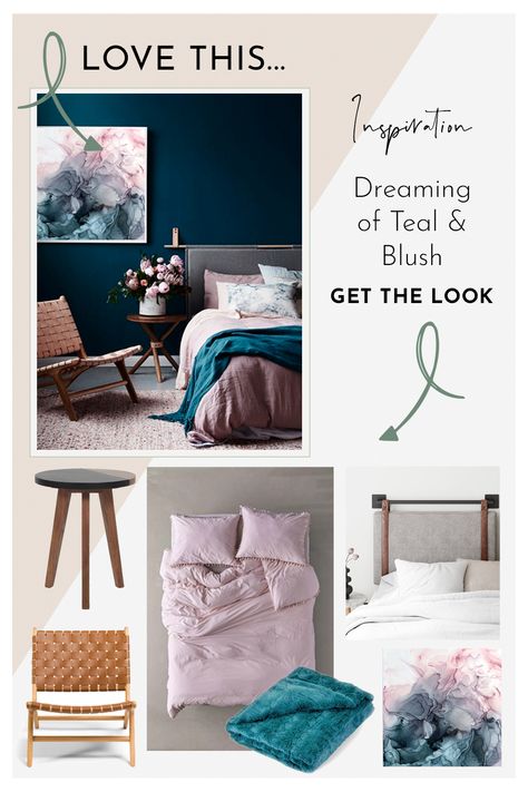 Teal And Blush Pink Bedroom, Teal Lavender Bedroom, Blush And Teal Bedroom Decor, Teal Blue And Purple Bedroom, Teal Gray And Pink Bedroom, Teal Colour Bedroom Ideas, Pale Pink And Teal Bedroom, Teal And Lilac Bedroom, Teal Blush Bedroom