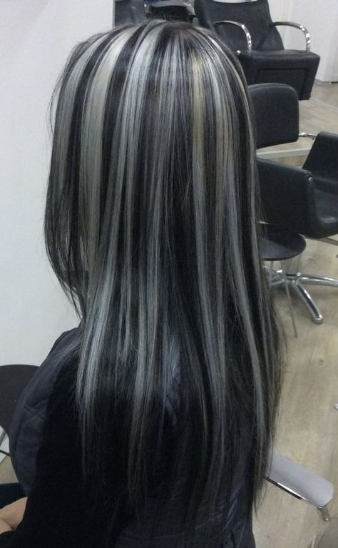 Silver Hair, Black Hair, Highlights, Hairstyles, Grey, Silver, Hair, White, Black