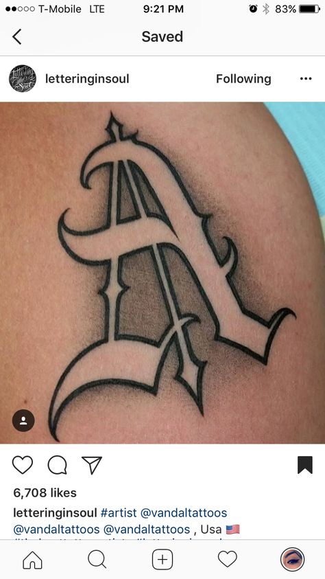 A Tattoo Letter, A Letter Tattoo, Tatto Letters, Letter A Tattoo, Tattoo Lettering Alphabet, Letter Styles, Tattoo Fonts Alphabet, Chicano Lettering, Tattoo Lettering Styles