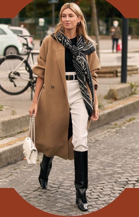 Budget Outfits, Italian Fashion Brands, Scarf Outfit, Tailored Coat, Designer Scarves, Camel Coat, Winter Trends, How To Wear Scarves, All Black Outfit