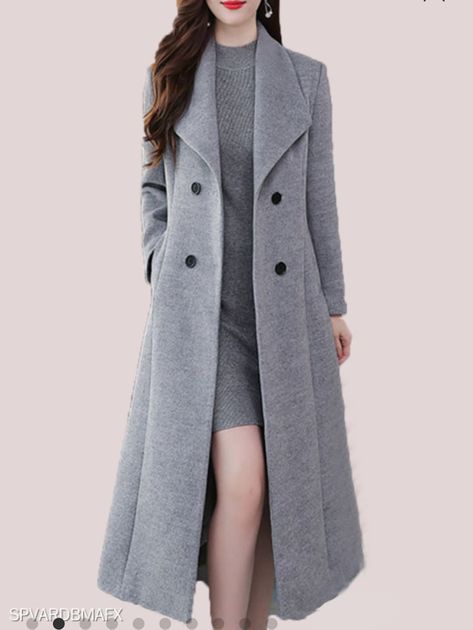 Coat Dress Outfit Classy, Overcoat Outfit Women, Overcoat Woman, Collar Work, Mode Mantel, Long Peacoat, Woman Suit, Woman Aesthetic, Woolen Dresses