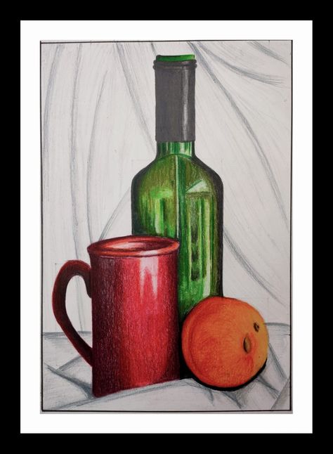 Colour Pencil work.. For Online Drawing Class enquiry or Art order contact 9168212616 Still Life With Pencil Colours, Still Life Drawing Poster Colour, Colour Pencil Still Life Drawings, Still Life Colour Pencil, Still Life Drawing Colour, Easy Still Life Drawing, Life Sketch, Pencil Work, Body Sketches