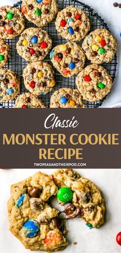 Monster Cookies are loaded with goodness! Everyone will enjoy a medley of oats, peanut butter, chocolate chips, and M Soft Monster Cookies, Monster Cookies Recipe, Classic Cookies Recipes, Oatmeal Cookie, Oreo Dessert, Bar Recipes, Butter Cookie, Sweet Cookies, Scrumptious Desserts