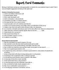 Hello bloggy friends!  Please head over to my NEW blog and follow me over there.  This blog will no longer be updated or checked for comme... Report Card Comments For Middle School, Preschool Report Card Comments, Remarks For Report Card, Kindergarten Report Cards, Preschool Assessment, Report Comments, School Report Card, Report Card Comments, Report Cards
