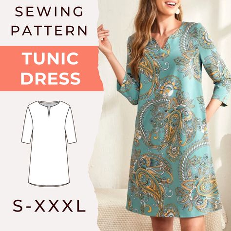 Easy Dress Pattern, Sewing Pattern Women, Sewing Pattern Women Dress, Pattern Summer Dress, Poncho Pattern Sewing, Summer Dress Pattern, Sundress Sewing Patterns, Tunic Dress Patterns, Wedding Dress Sewing Patterns