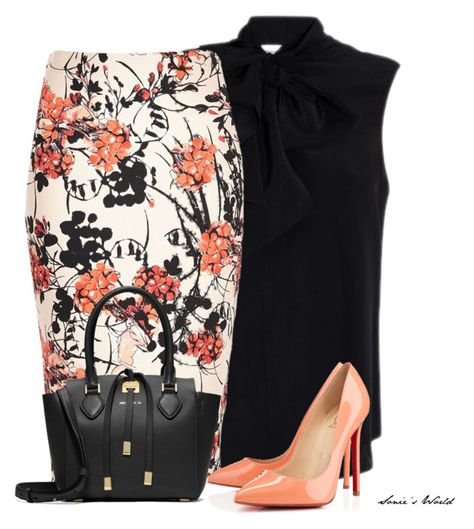 "Floral & Black" by sonies-world on Polyvore featuring Moschino, Christian Louboutin and Michael Kors Luncheon Outfit, Lunch Outfit Ideas, Áo Blu, Lunch Outfit, Skirts Floral, Skater Skirts, Floral Skirts, Ring Piercing, Mode Tips