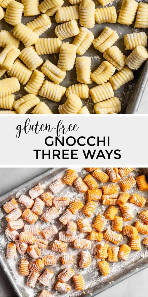 Fluffy homemade gluten-free gnocchi! This gnocchi guide tells you everything you need to know to make pillowy soft gnocchi and includes sweet potato gnocchi and butternut squash gnocchi variations. Trendy Recipes, Gluten Free Gnocchi, Gluten Free Sweet Potato, Dairy Free Pasta, Sweet Potato Gnocchi, Dairy Free Dinner, Potato Gnocchi, Gluten Free Sweet, Vegan Sweet Potato