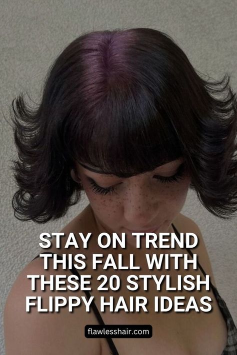 Flippy Hairstyle With Colored Roots Short Flip Hairstyles, Short Flipped Out Hair, Flipped Ends Hair, Short Hair Flipped Out Ends, Hair Flip Style, Purple Roots, Flippy Hair, Flip Out, Hair Flip