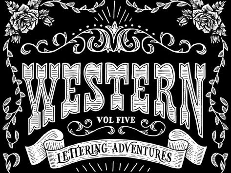 Western Lettering Adventures by Dina Rodriguez Western Logos Ideas, Western Style Lettering, Vintage Western Typography, Western Lettering, Western Calligraphy, Seasons Logo, Western Type, Adventure Fonts, Married My Best Friend