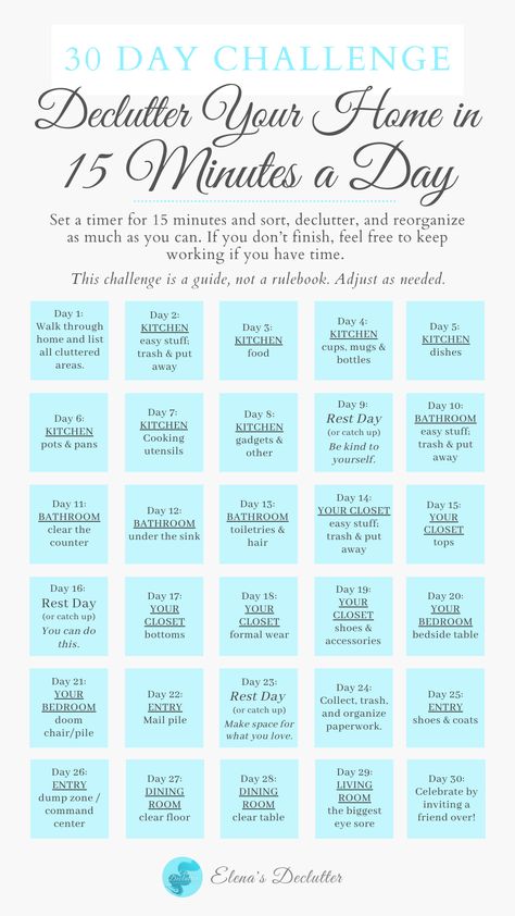 30 Day Challenge: Declutter Your Home in 15 Minutes a Day October Declutter Challenge, Home Organization Challenge, November To Do List 30 Day, November Daily Challenge, 30 Day Declutter Challenge, 30 Day Declutter, Spring Cleaning Challenge, Minimalist Challenge, Minimalism Challenge