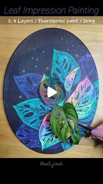 Leaf Impression Painting, Monstera Leaf Painting, Tutorial Acrylic Painting, Painting Tutorial Acrylic, Art Attack, Acrylic Painting Tutorials, Painted Leaves, Mini Canvas, Leaf Art