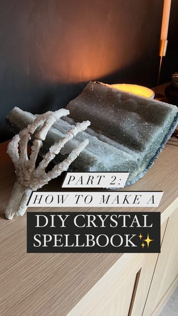 LAUREN BURKE | DIY + Design on Instagram: "✨How to make a crystal spellbook!✨ You guys this could not be easier! Make sure you use enough Borax or it won’t work! Keep adding it until no more will dissolve. The more water you have the more borax you need. SCIENCE IS SO FREAKING COOL!!! Happy crystallizing! #scienceiscool #crystals #boraxcrystals #borax #halloweendecor #diyhalloween #crystallized #spellbook #fundecor #magic #science #crystallove #crystalvibes" Crystal Borax Diy, Magical Halloween Decorations, Borax Crystal Flowers, Borax Crystal Book Diy, How To Crystallize A Book, Diy Crystalized Book, How To Crystallize Books, Crystallized Book Diy, Borax Book