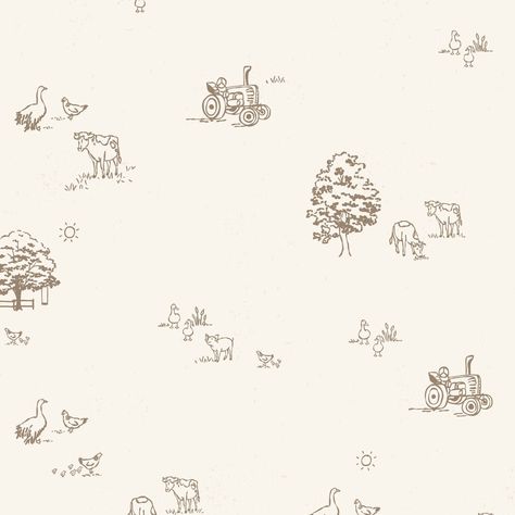 Countryside Nursery Theme, Subtle Animal Wallpaper, Nursery Rhyme Wallpaper, Farm Themed Wallpaper, Farm Animal Bedroom Decor, Country Home Wallpaper, Wallpaper For Nursery Boys, Farm Background Wallpapers, Boy Nursery Farm Theme