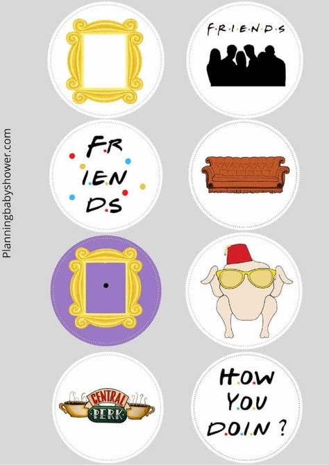 Friends Tv Show Printables Free, Free Friends Printables, Friends Printables Free, Friends Cake Ideas, Friends Themed Food, Friends Printables, Friends Cookies, Baby Shower Cake Toppers, Friends Invitation