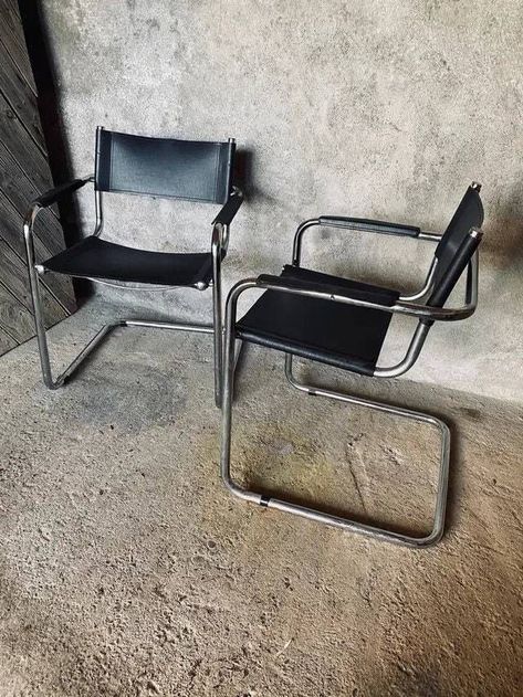 Marcel Breuer Chair, Breuer Chair, Black Leather Office Chair, 1950s Italy, 1960s Italy, Mart Stam, Black Leather Chair, Chrome Chair, Cantilever Chair