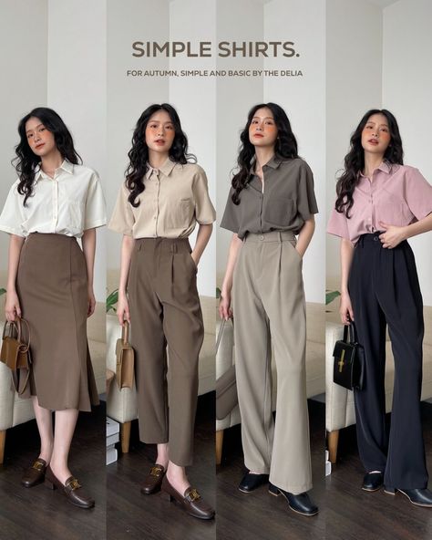 Aesthetic Office Outfits Women, Ootd Kantor Casual, Formal Simple Outfit, Office Ootd Work Outfits, Korean Teacher Outfits, Simple Formal Outfits, Korean Office Outfits Women, Trouser Outfit Ideas Women, Ootd Casual Simple