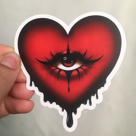 Eye In Heart Drawing, Heart With Eyes Drawing, Sacred Heart With Eye, Valentine Drawing Ideas, Heart Hand Tattoo, Heart Illustration Art, Valentine Tattoos, Valentines Tattoo, Eye Tattoo Design