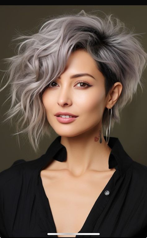 Asymmetrical Edgy Hair, Asymmetrical Bob With Undercut, Asymmetrical Pixie Edgy, Asymetrical Haircut, Κούρεμα Bob, Hair Color Caramel, Edgy Haircuts, Messy Short Hair, Edgy Short Hair