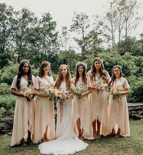 Alison customized our Amalfi Dress for her bridesmaids in the lightest shade of Blush. It turned out so gorgeous that we couldn’t wait to get a glimpse at her photos🌳 Swipe to see her inspiration photo for these looks! Different Colour Bridesmaid Dresses, Colour Bridesmaid Dresses, Amalfi Dress, Bridesmaid Dresses Different Colors, Modern Bridesmaid Dresses, Neutral Bridesmaid Dresses, Modern Bridesmaid, White Slip Dress, Bridal Jumpsuit