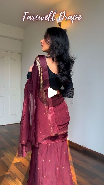 Georgette Saree Draping Styles, Farewell Looks In Saree, Farewell Titles, Sarees For Farewell, Saree Tutorial, Saree Styles For Farewell, Saree For Farewell, Farewell Saree, Farewell Sarees