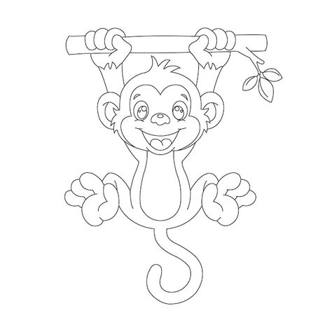 Vector cute little monkey outline colori... | Premium Vector #Freepik #vector #kids-coloring #funny-animals #adorable #cartoon-art Animal Outline Drawing, Monkey Outline, Monkey Coloring Pages, Monkey Drawing, Monkey Illustration, Animal Coloring Book, Book Cartoon, Animal Outline, Animals Adorable