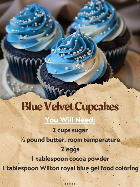 Yummy Recipes | 🧁 Blue Velvet Cupcakes | Facebook Blue Velvet Desserts, Blue Cupcake Ideas, Blue Velvet Cupcakes, Blue Velvet Cake, Blue Velvet Cakes, Creamy Frosting, Cake Cups, 22 Birthday, Cupcakes Ideas