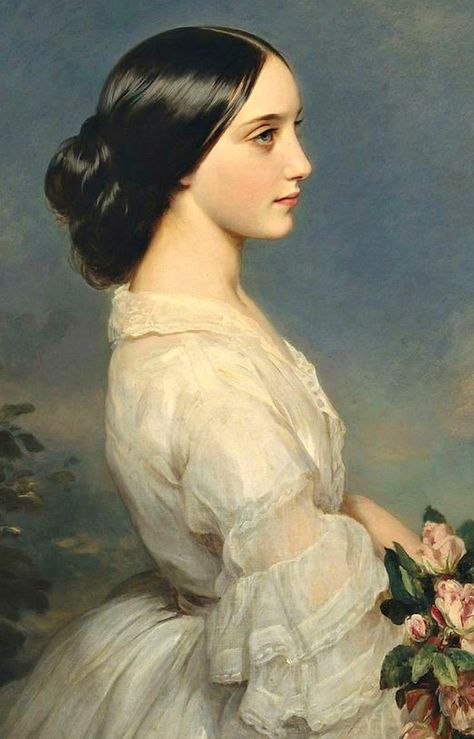 Franz Xaver Winterhalter, 19th Century Portraits, Classical Realism, Instagram Portrait, Rennaissance Art, Fine Photography, Historical Painting, 인물 드로잉, Holding Flowers