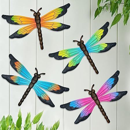 Wall Decor Outdoor, Metal Dragonfly, Dragonfly Wall Decor, Garden Fence Art, Dragonfly Wall Art, Colorful Dragonfly, Patio Fence, Fence Art, Patio Wall