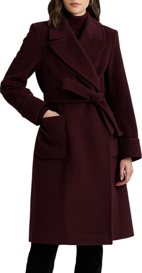 Lauren Ralph Lauren Wool Blend Wrap Coat | Nordstrom Coat Guide, Brown Wool Coat, Wool Coat Women, Wrap Coat, Red Coat, Fall Coat, Beautiful Gowns, Winter Wardrobe, Wool Coat